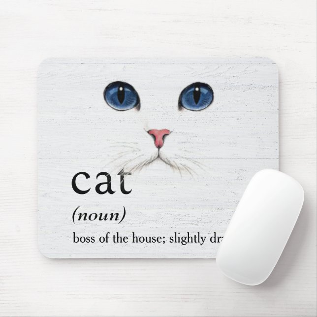 CAT Definition On Whitewashed Wood Mouse Mat (With Mouse)
