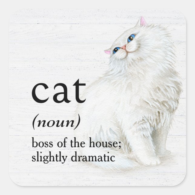 CAT Definition On Whitewashed Wood Square Sticker (Front)