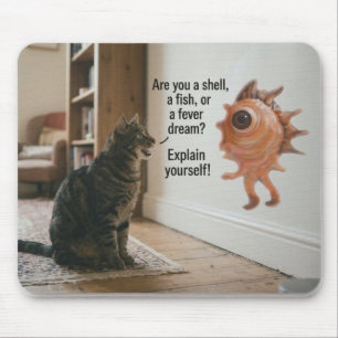 Cat Demands Answers From Strange Wall Monster Mouse Mat