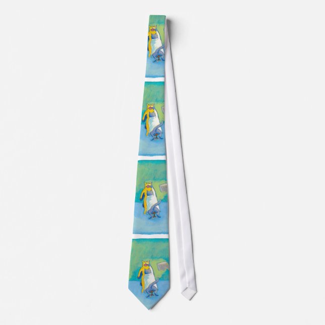Cat Dentist fun unique whimsical illustration art Tie (Front)