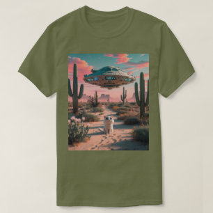 Cat Desert UFO Fatigue Green T-Shirt