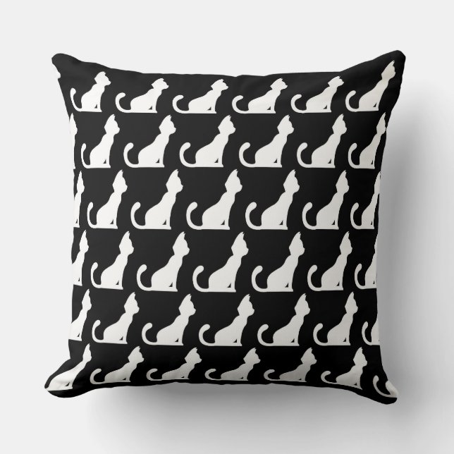 Cat Design Black Throw Pillow (Front)