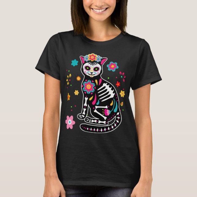 Cat Dia De Los Muertos Day of The Dead El Gato Sug T-Shirt (Front)
