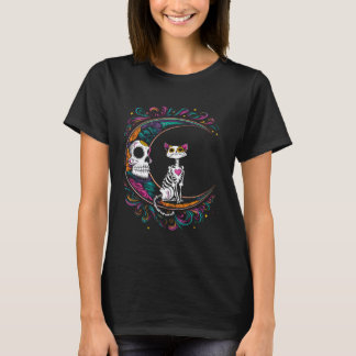 Cat Dia De Los Muertos Sugar Skull Halloween Costu T-Shirt