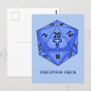 Cat. Dice 20. Perception Check Postcard