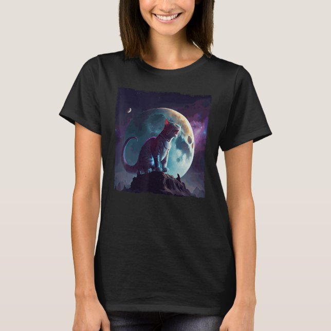 Cat Dinosaur Moon T-Shirt (Front)