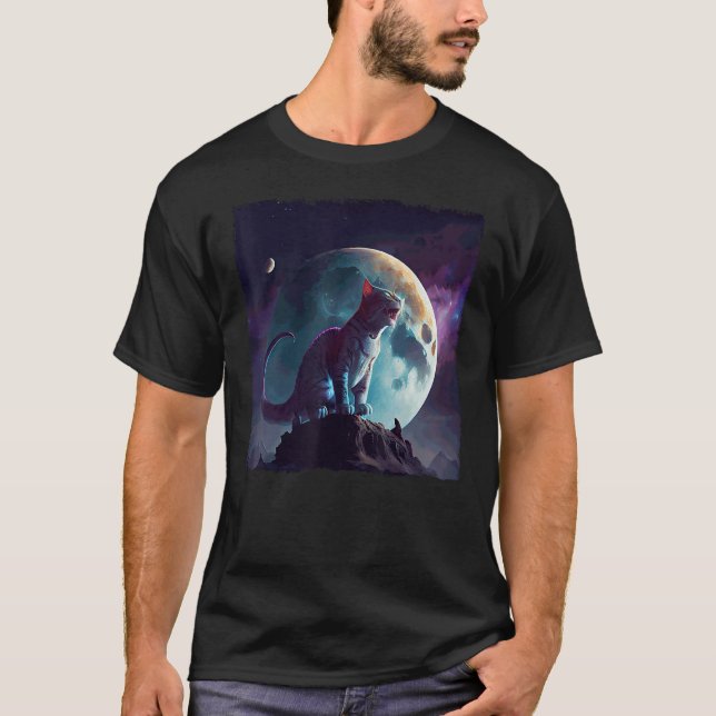 Cat Dinosaur Moon T-Shirt (Front)