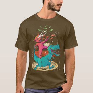 Cat Dinosaur Pizza Tacos Rainbow Cosmic Foodie Fel T-Shirt