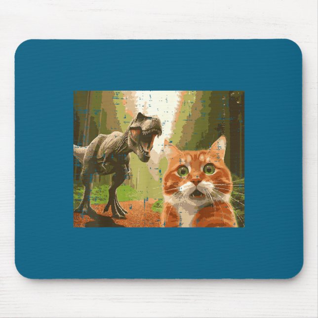 Cat Dinosaur Trex Selfie Funny Meme Humor Boys Gir Mouse Mat (Front)