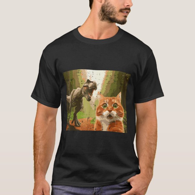 Cat Dinosaur Trex Selfie Funny Meme Humor Boys Gir T-Shirt (Front)