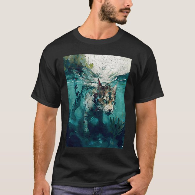 Cat Dinosaur Underwater T-Shirt (Front)