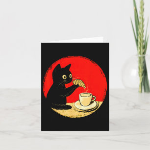 Cat Dipping Croissant In Coffee Cute Black Cat Foo Card