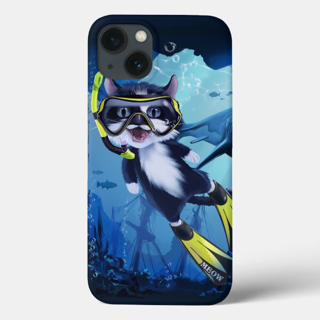 Cat diver and shark that smiles Case-Mate iPhone case (Back)