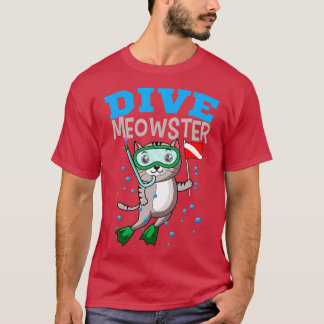 Cat Diver Meowster Scuba Diving Down Flag Underwat T-Shirt