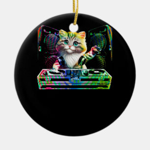 Cat DJ Colorful Producer DeeJay Disc Jockey Music  Ceramic Tree Decoration