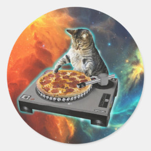 Cat dj disc jockey's sound table classic round sticker