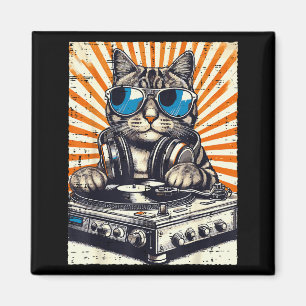 Cat Dj Headphone Turntable Vintage Music Edm Men W Magnet