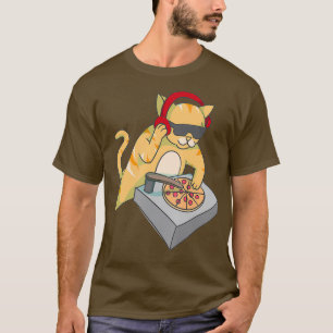 Cat DJ Pizza Cool Kitty Disc Jockey Funny Music T-Shirt