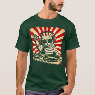 Cat DJ Scratching Vinylurntable EDM Houseechno Vin T-Shirt