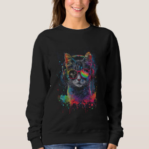 Cat DJ With Headphones And Sunglasses Kitty 3 Sweatshirt