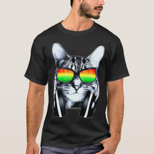 Cat DJ With Sunglasses And Headphones Music Cat T-Shirt
