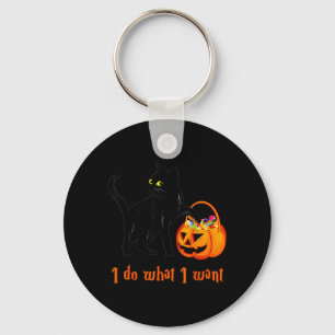 Cat Do What Want Halloween Candy Pumpkin Bag Black Key Ring