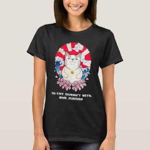 Cat Doesnt Bite She Judges Cat Mum Sarcastic Cat D T-Shirt