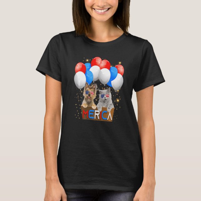 Cat & Dog America Meowica Merica Cat Dog Usa Ameri T-Shirt (Front)