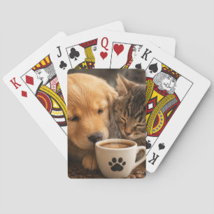 Cat Dog and Coffee Playing Cards