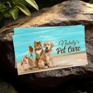 Cat, Dog, Canary and Rabbit Illustration Business Card