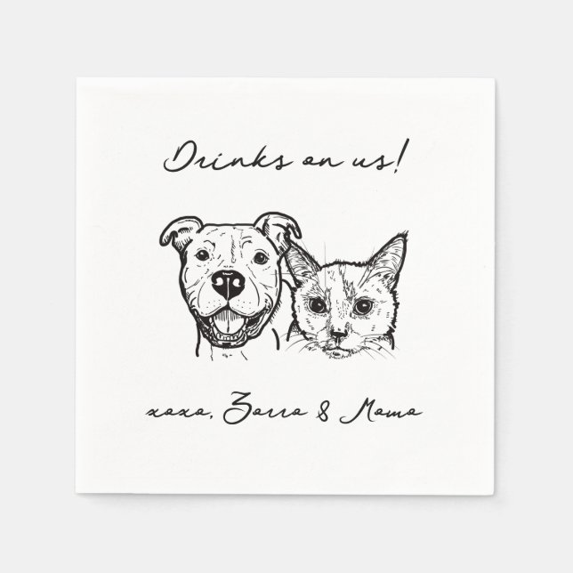Cat Dog Drinks on Us Pet Wedding  Napkin (Front)