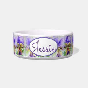 Cat Dog Floral Pastel Viola Purple Dog Pet Name Bowl