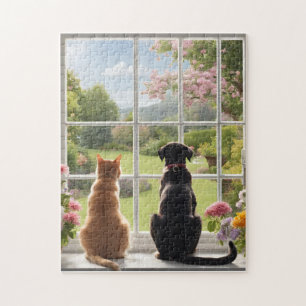 Cat Dog Flowers Garden Puzzle