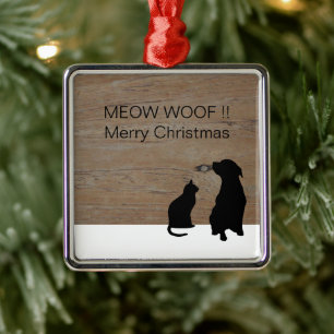 Cat dog illustration silhouettes Christmas Metal Tree Decoration