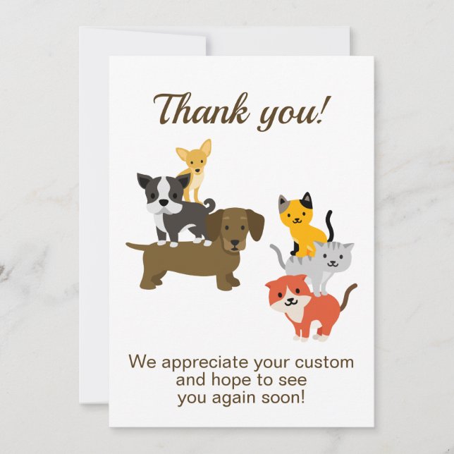 Cat Dog Illustration Thank You Card (Front)