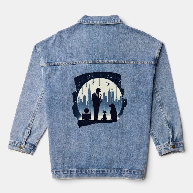 Cat, dog, Jazz  Denim Jacket (Back)