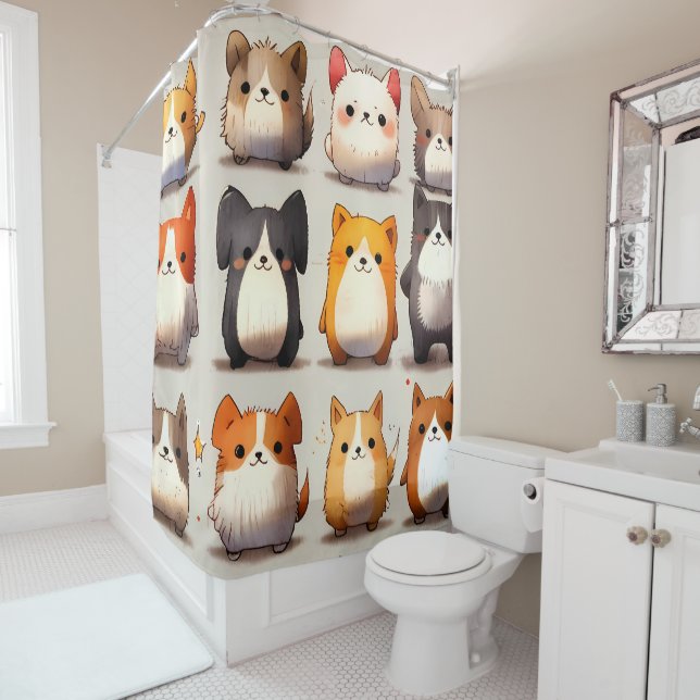 Cat & Dog Like Critters - Cute Animal Fun Shower Curtain (In Situ)