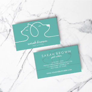 Cat Dog Line Logo Petsitter Green Business Card