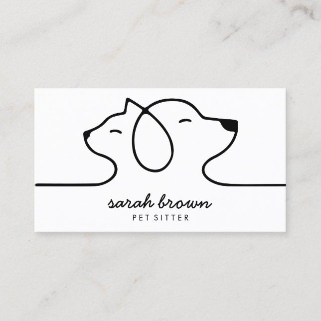 Cat Dog Line Logo Petsitter Petwalker petshop vet Business Card (Front)