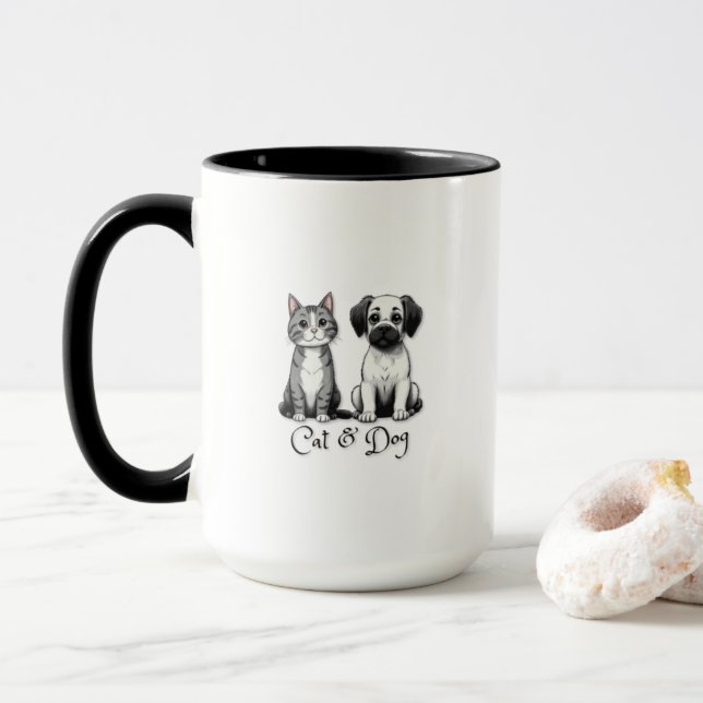 Cat & Dog Mugs cup (With Donut)