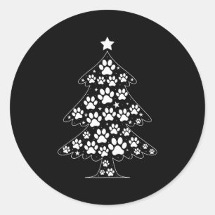 Cat Dog Paw Christmas Tree Funny Puppy Dog Cat Lov Classic Round Sticker