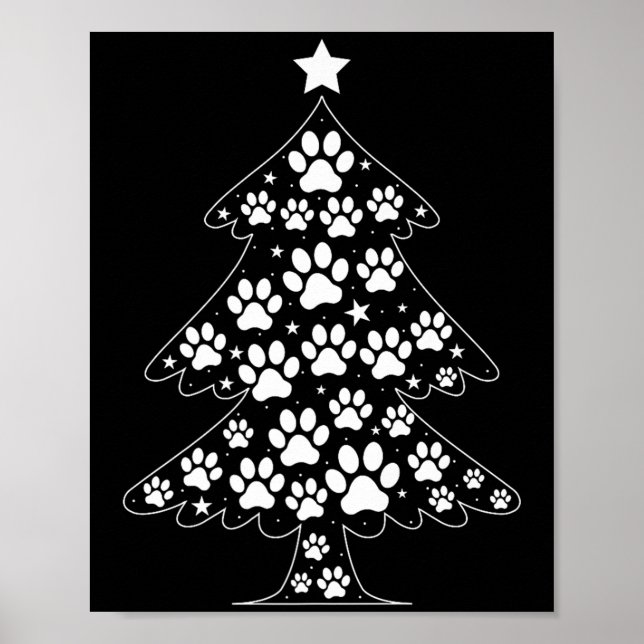 Cat Dog Paw Christmas Tree Funny Puppy Dog Cat Lov Poster (Front)