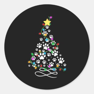 Cat Dog Paw Christmas Tree Lights Holiday Santa Fa Classic Round Sticker