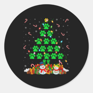 Cat Dog Paw Christmas Tree Lights Puppy Dog Cat Lo Classic Round Sticker