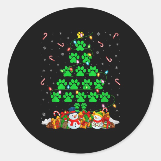 Cat Dog Paw Christmas Tree Lights Puppy Dog Cat Lo Classic Round Sticker (Front)