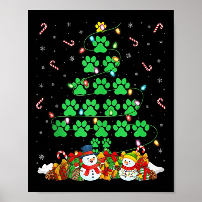 Cat Dog Paw Christmas Tree Lights Puppy Dog Cat Lo Poster (Front)