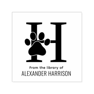 Cat Dog Paw Print Over Single Initial Name Book Self-inking Stamp