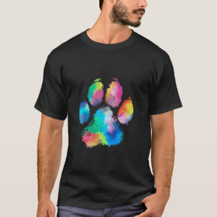 Cat Dog Paw Print Watercolor Rainbow Abstract Anim T-Shirt