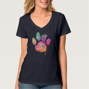 Cat Dog Paw Print Watercolor Rainbow Abstract Anim T-Shirt