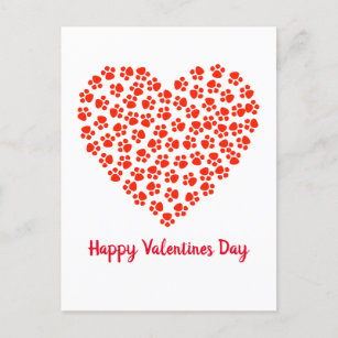 Cat Dog Paw Prints Funny Valentine's Day  Holiday Postcard